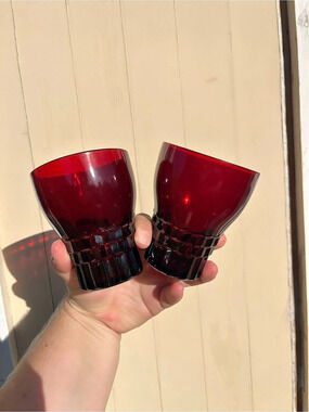 Pair of Vintage Anchor Hocking Royal Ruby Red Windsor Pattern Glasses